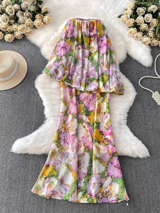 Floral print strapless midi dress