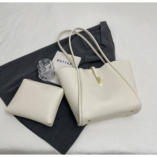 Minimalist solid-color faux leather tote bag