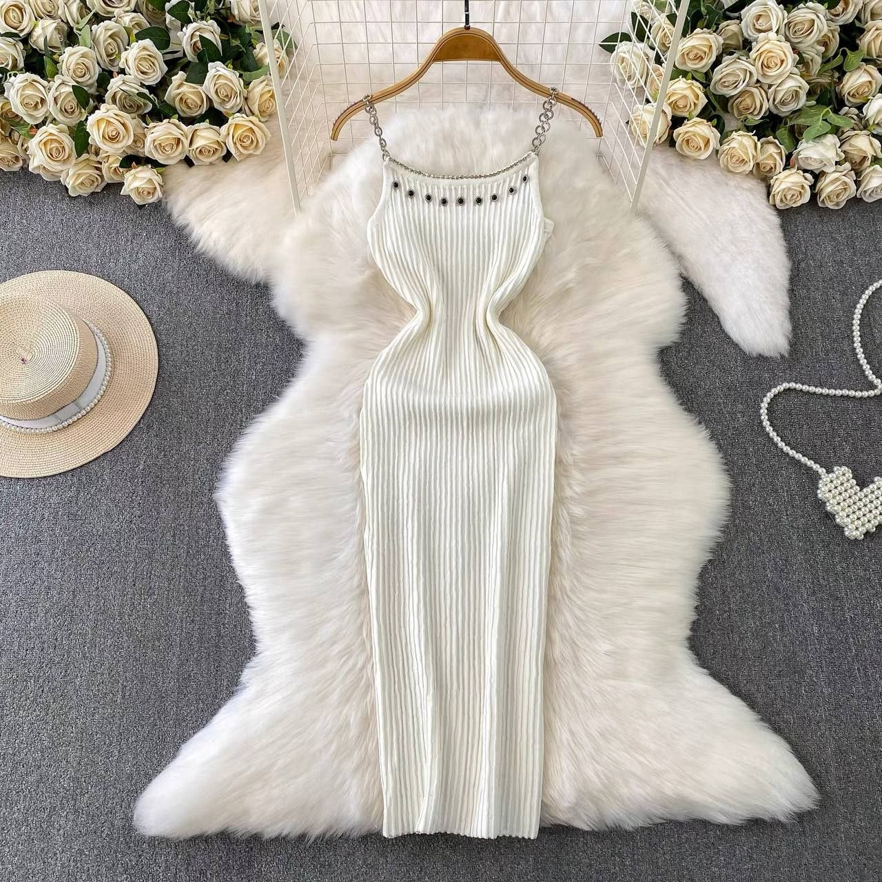 Sleeveless ribbed knit bodycon midi dress