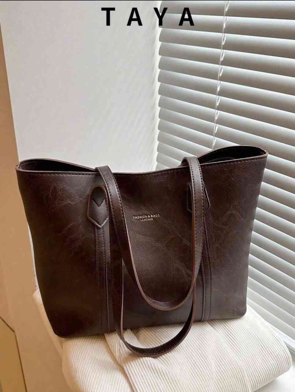 Large faux-leather shoulder tote bag