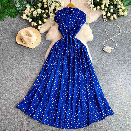 Royal blue polka dot maxi dress