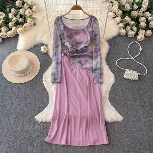 Purple tie-dye mesh overlay