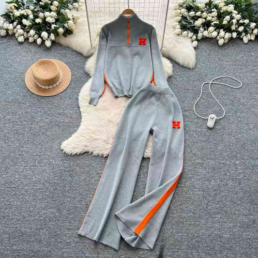 Women's knitted two piece tracksuit set