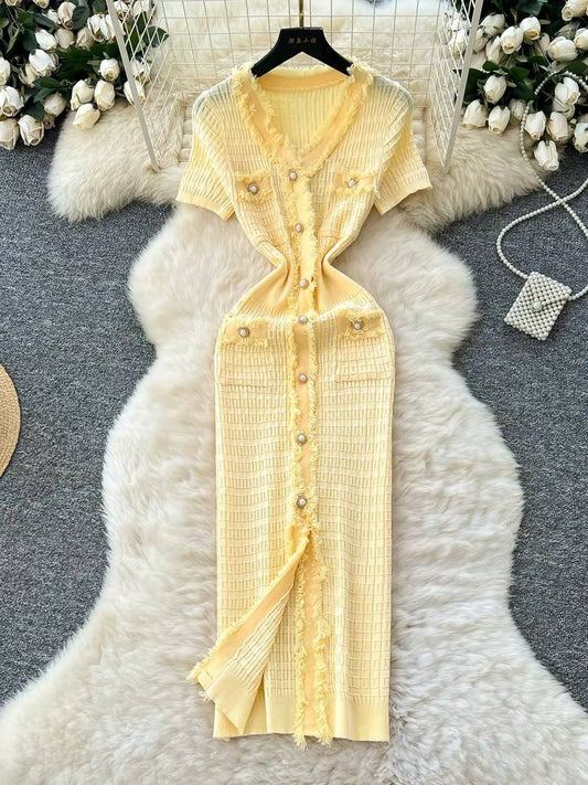 Light yellow knit maxi dress