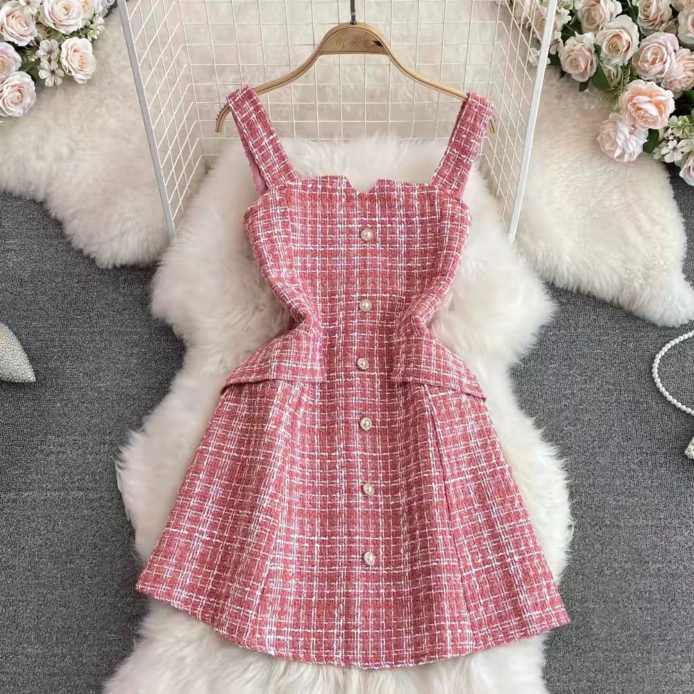 Pink tweed mini dress