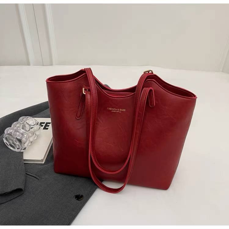 Vintage style red faux leather tote bag