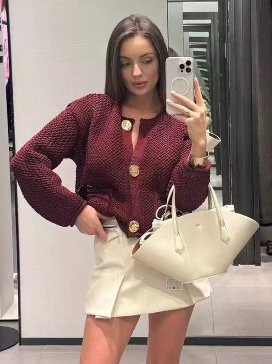 Maroon chunky knit cardigan