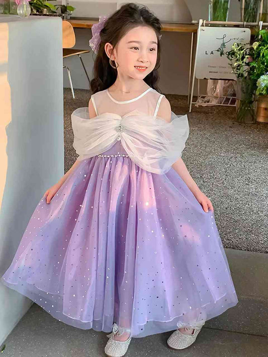 Qianqian QQ lilac off-shoulder sequin mesh princess dress