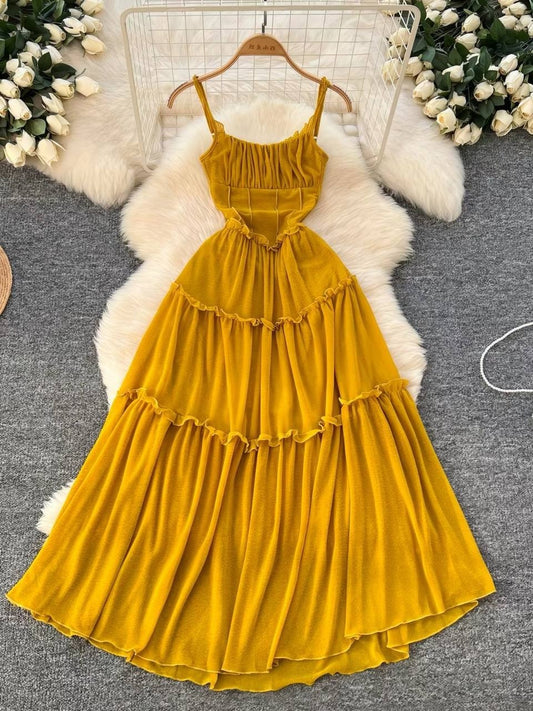 Mustard Yellow Tiered Ruffle Maxi Dress