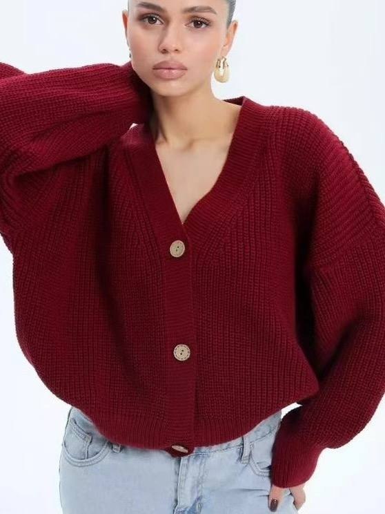 Maroon oversized V-neck cardigan