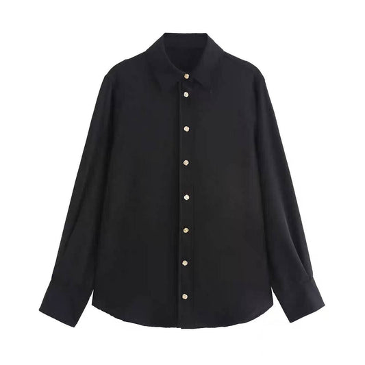 Black satin-effect long-sleeved shirt