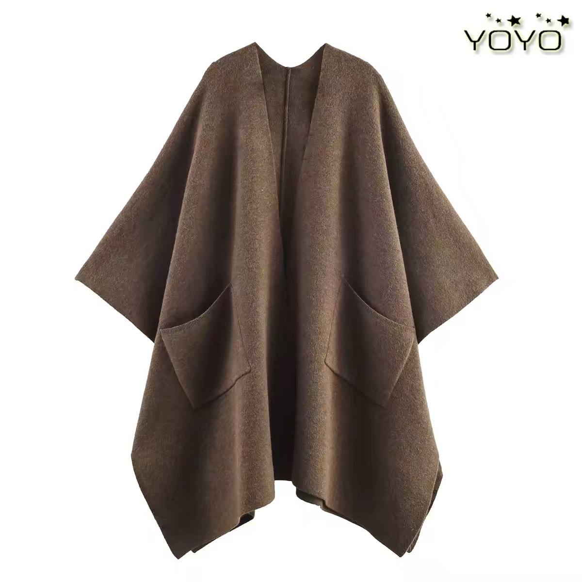 Open front knit poncho cape