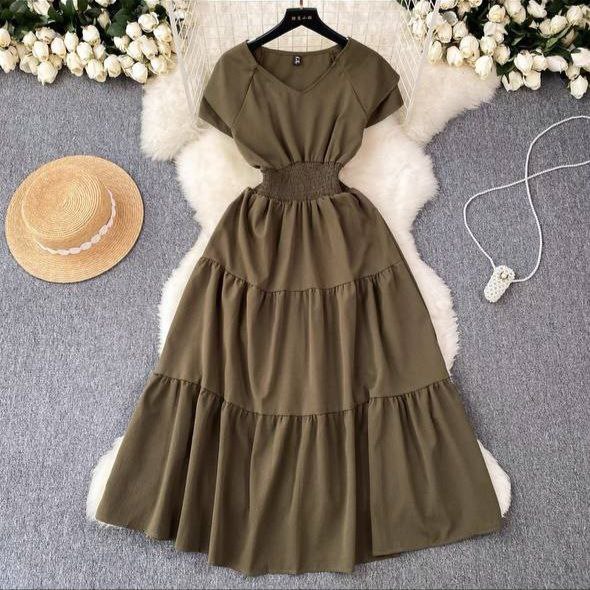Olive green tiered maxi dress