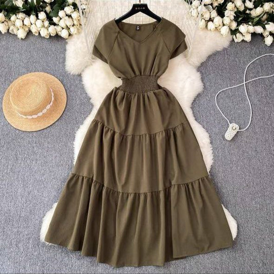 Olive green tiered maxi dress