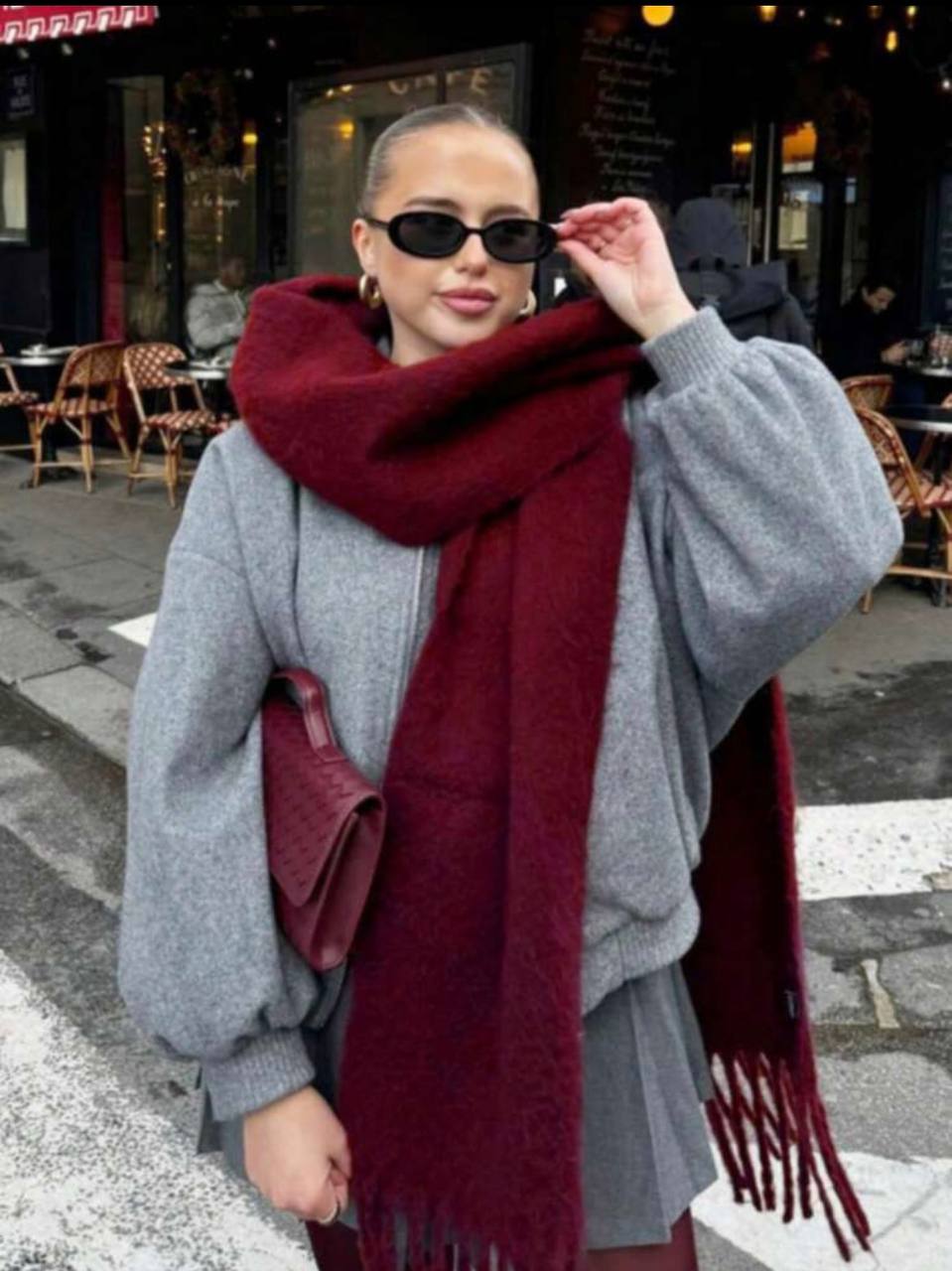 Burgundy oversized fringed scarf