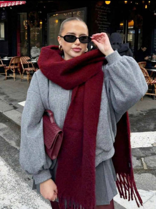 Burgundy oversized fringed scarf