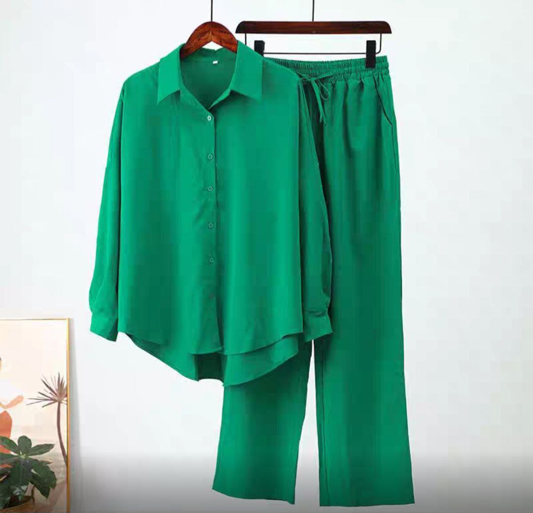 IHUASU autumn and winter loose stretch wrinkled long-sleeved shirt wide-legged trousers leisure suit