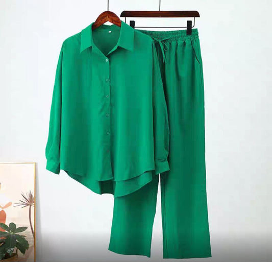 IHUASU autumn and winter loose stretch wrinkled long-sleeved shirt wide-legged trousers leisure suit