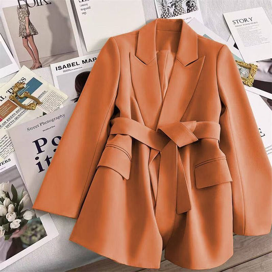 Mustard orange tailored wrap blazer