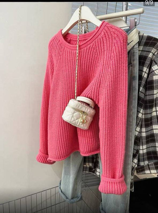 Women's pink ribbed sweater