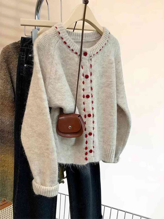 Korean-style cream knit cardigan