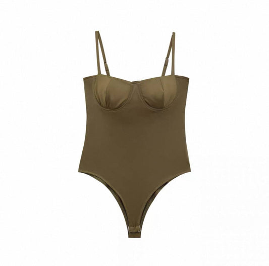 Khaki green bustier bodysuit