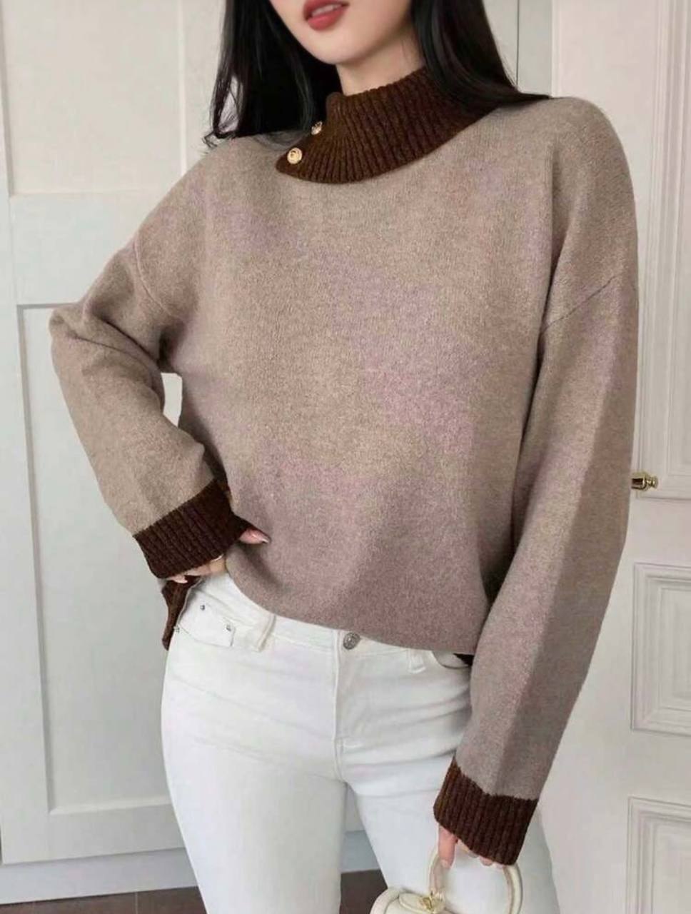 DAZY Women's Loose Fit Color Block Knit Sweater