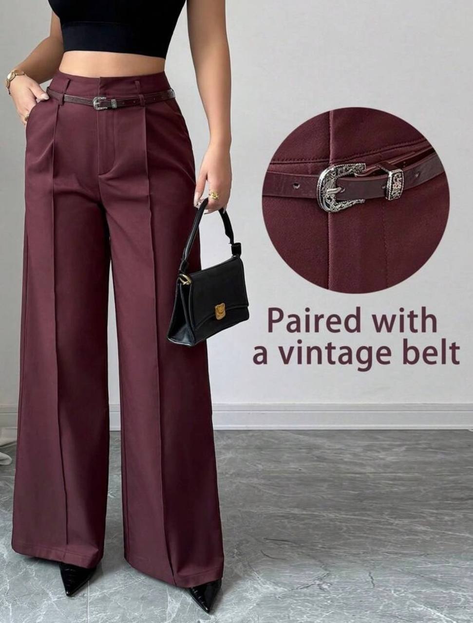 SHEIN PETITE Burgundy High-Waist Straight Leg Pants