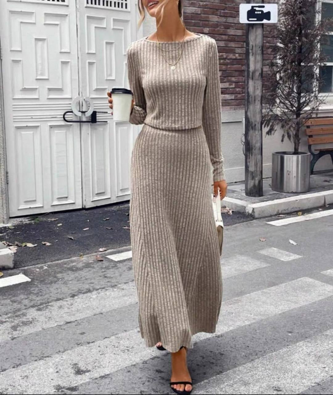 Ribbed knit two-piece set