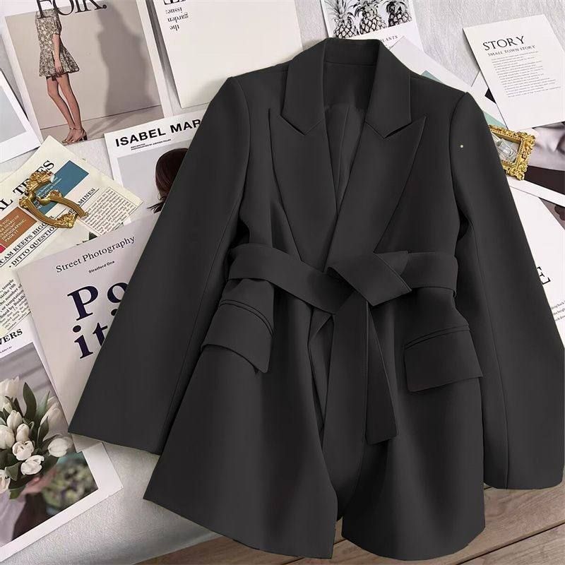 Mustard black tailored wrap blazer