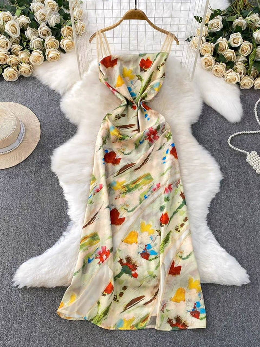 Floral print spaghetti strap maxi dress