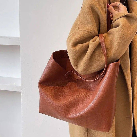 Minimalist slouchy leather tote bag