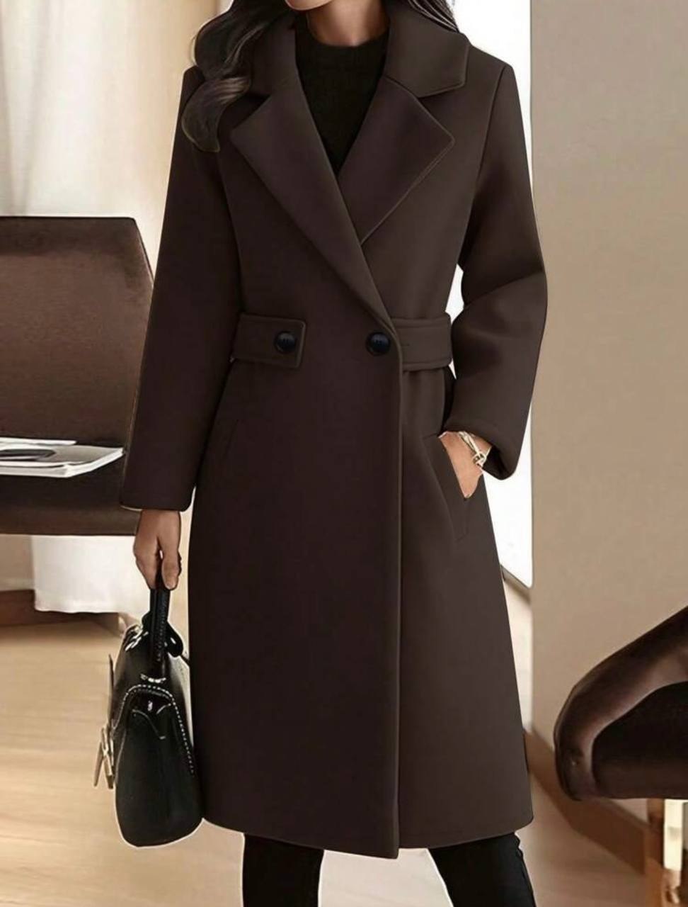 Tailored single breasted coffee brown wool overcoat