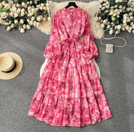 Floral Printed Chiffon Maxi Dress