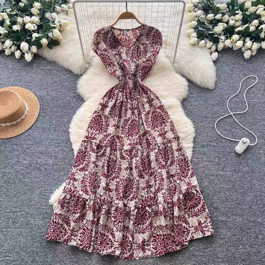 Women's bohemian floral print maxi dress