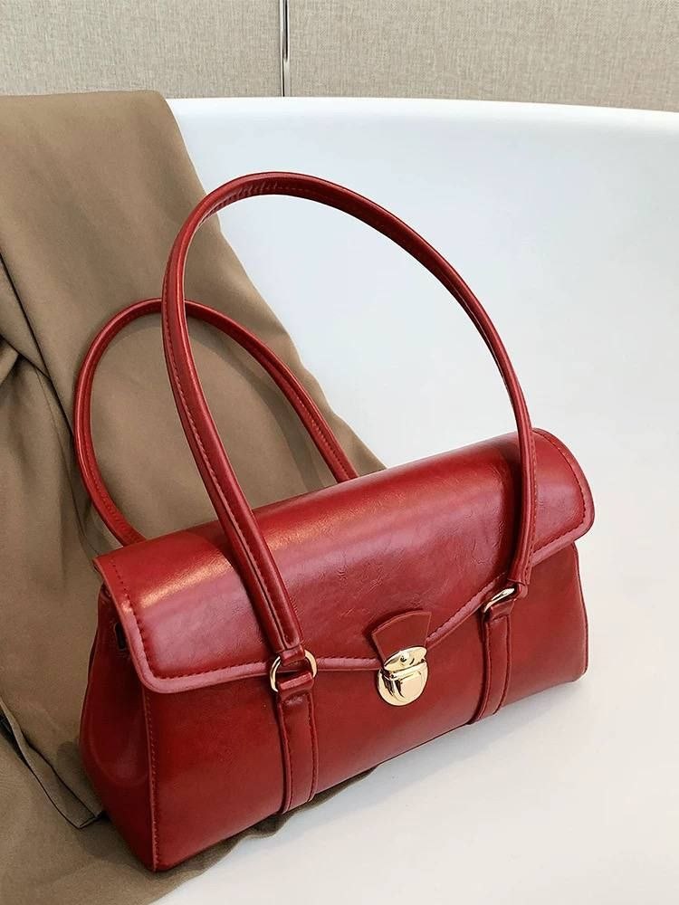 Red faux leather shoulder bag