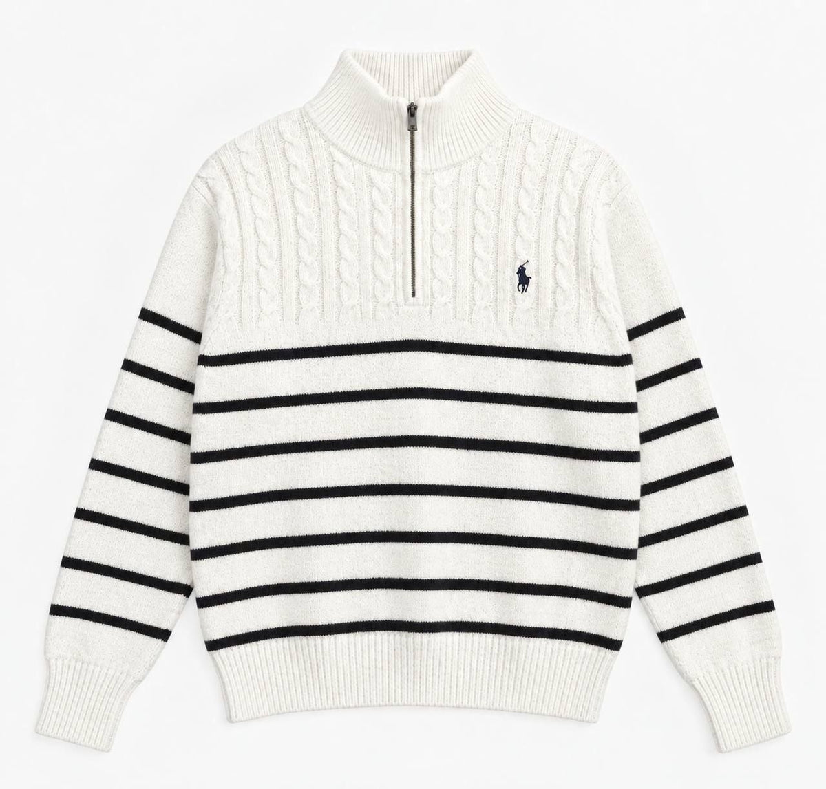 Polo Ralph Lauren striped cable knit quarter zip sweater