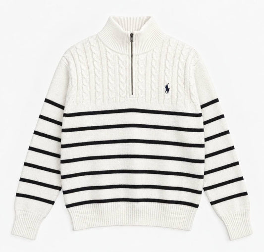 Polo Ralph Lauren striped cable knit quarter zip sweater