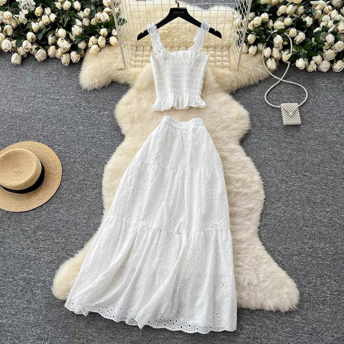White eyelet two-piece matching set
