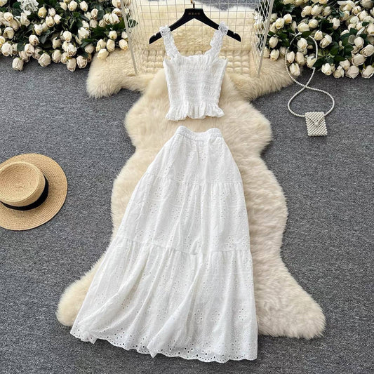White eyelet two-piece matching set