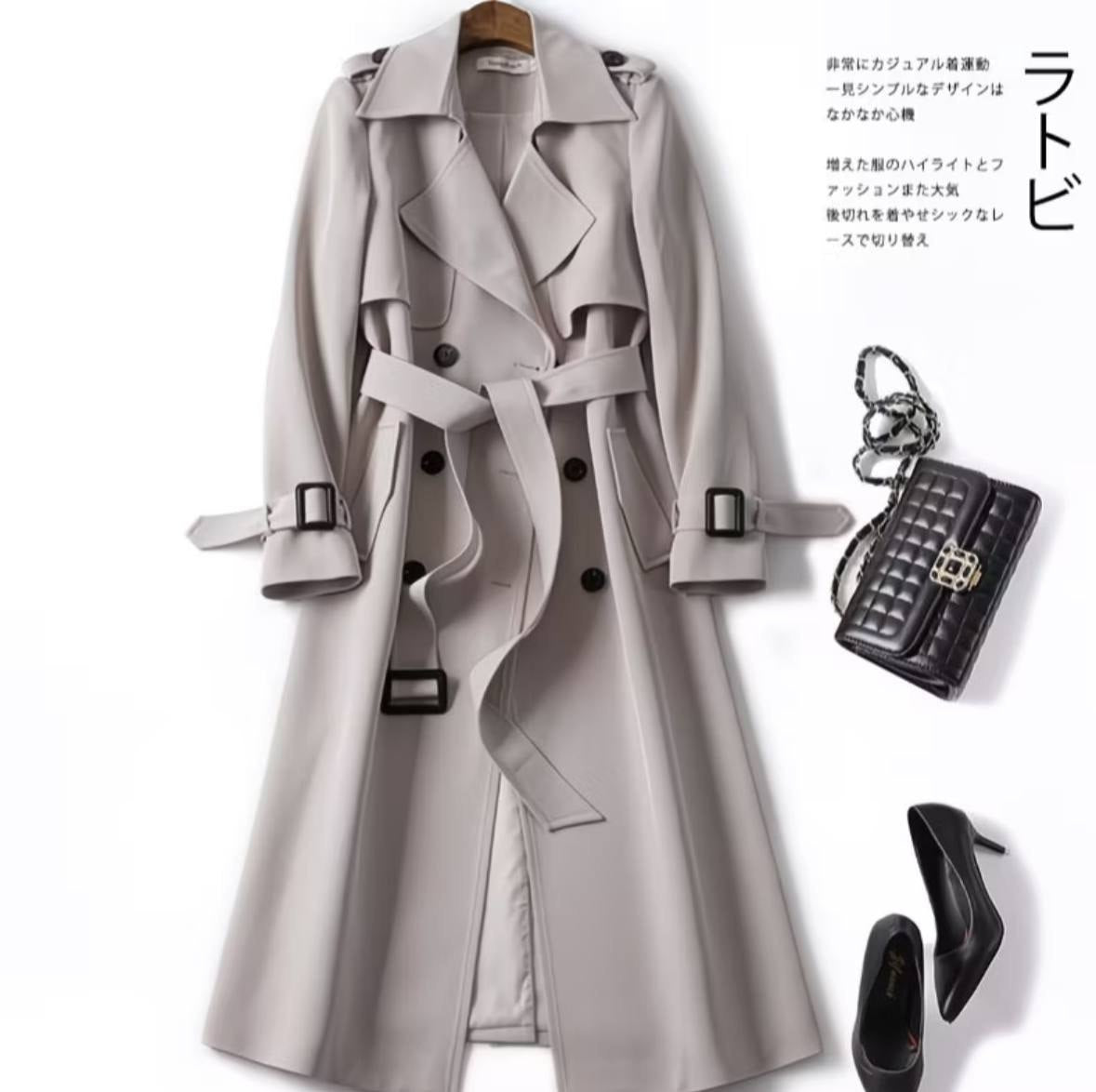 Women's classic mid-length double-breasted trench coat