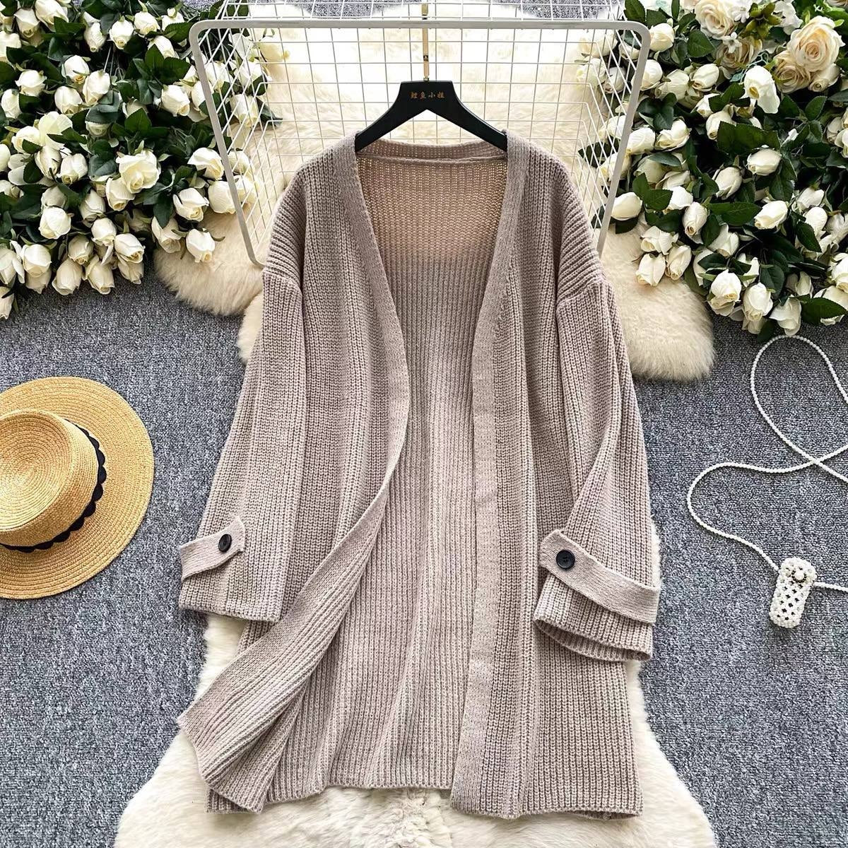 Taupe ribbed knit cardigan