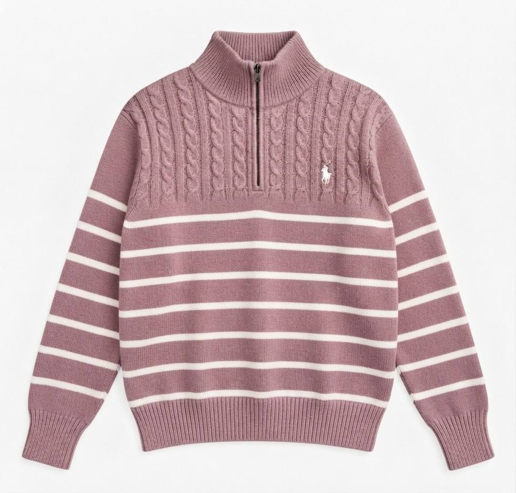 Polo Ralph Lauren striped cable knit quarter zip sweater