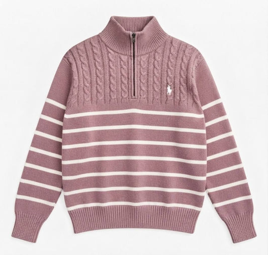 Polo Ralph Lauren striped cable knit quarter zip sweater