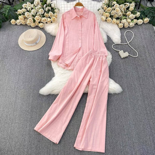 Pink linen two piece casual set