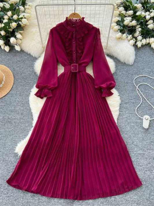 Elegant A-Line Pleated Long Dress for women