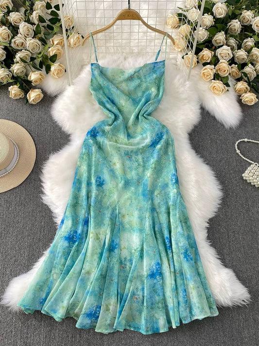Elegant Aquamarine Flowing Summer Maxi Dress