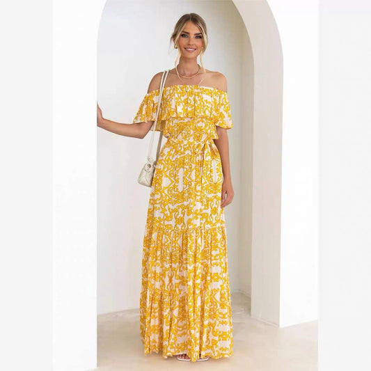 Bohemian-style off-the-shoulder maxi dress