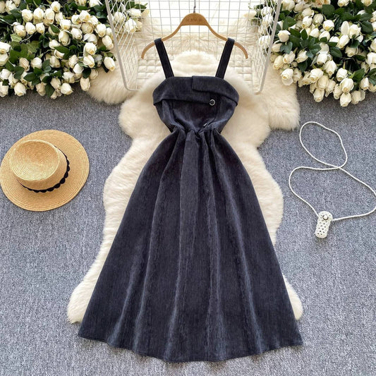 Dark grey corduroy midi dress