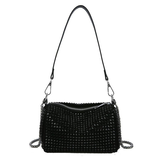 Black rhinestone cylinder crossbody evening bag